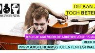 ASF is opzoek naar studenten met talent. Dit jaar zijn er geen grenzen; alles mag! Bands, stand-up comedy, korte film, jazz, hiphop, fotografie, kleinkunst, poëzie, korte verhalen, singer-songwriters, klassiek, dans,...